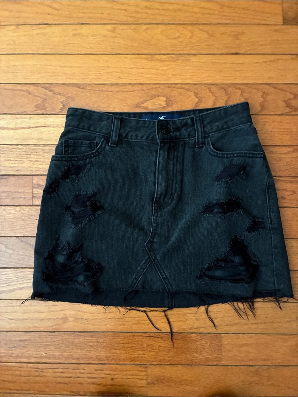Hollister Black Distressed Denim Mini Skirt